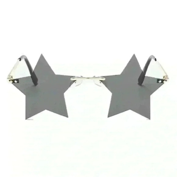 Geometric Rimless Star Sunglasses Black Gold Fun  Festival Party EDM New Year’s - Picture 3 of 9